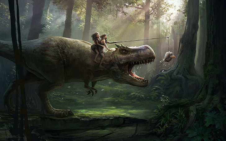 T-Rex, prehistoric, humor, HD wallpaper