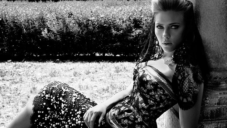 Scarlett Johansson, women, monochrome, actress, one person, HD wallpaper