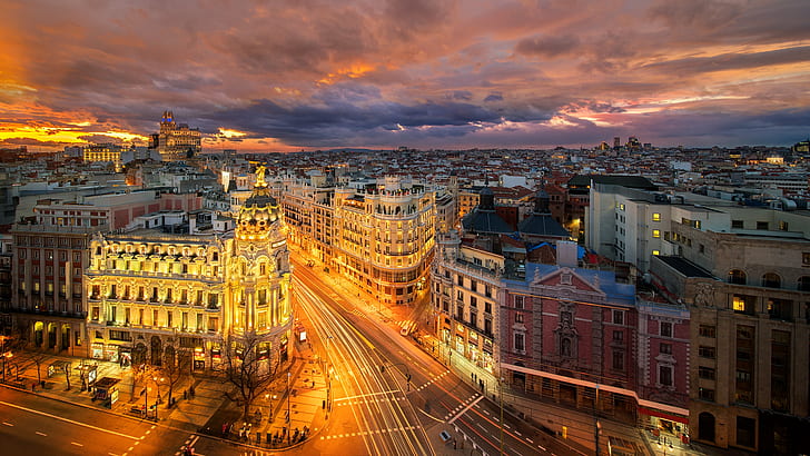 Man Made, Madrid, City, Night, Spain, HD wallpaper