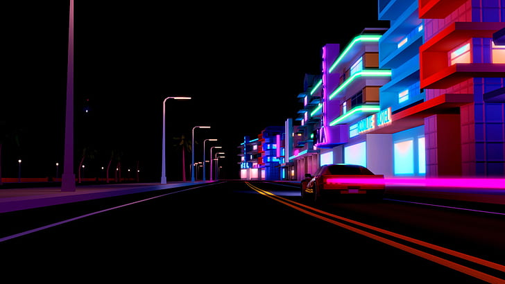 Auto, Road, Night, Music, The city, Neon, Machine, Background, HD wallpaper