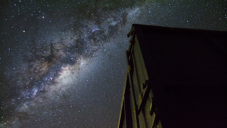 gray intermodal container, Milky Way, sky, stars, New Zealand, HD wallpaper