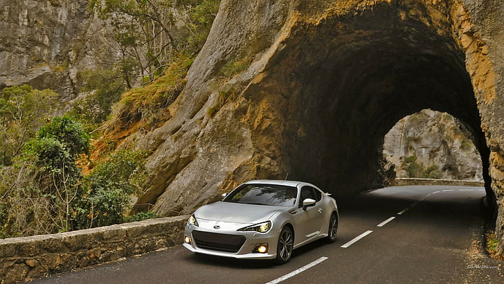 car, Subaru BRZ, silver cars, vehicle, road, front angle view