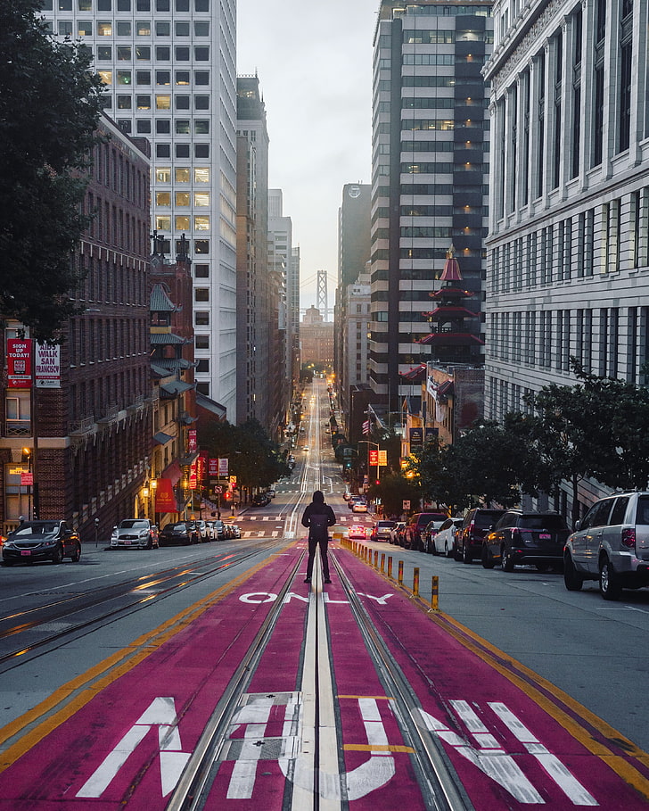 San Francisco street, California, road, city, building, lonely