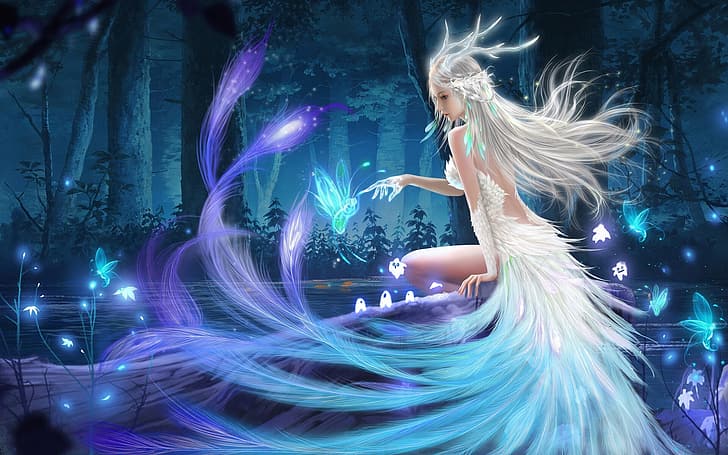 HD wallpaper: water, trees, lights, magic, fairy, fantasy art, blonde hair  | Wallpaper Flare
