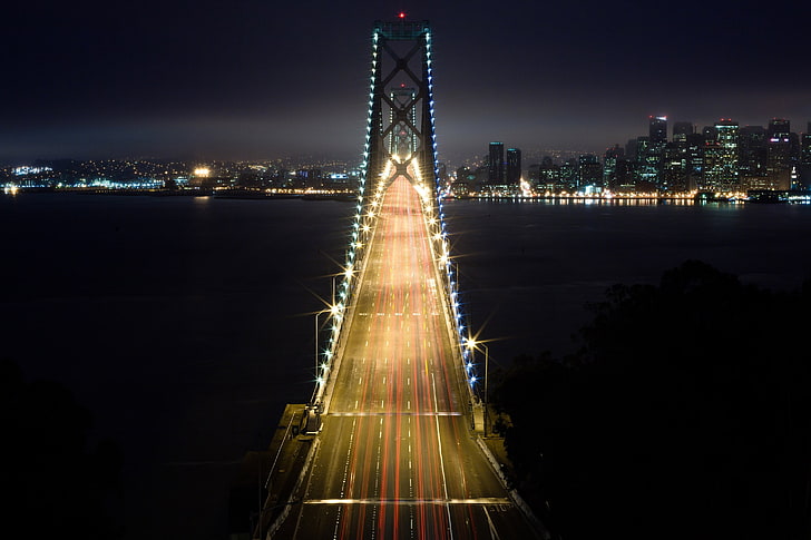 time lapse photography of cars on bridge during nighttime, architecture, HD wallpaper