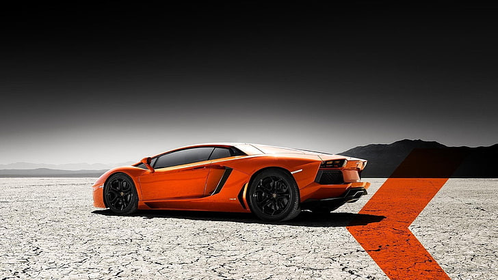 orange Lamborghini Aventador, car, mode of transportation, motor vehicle, HD wallpaper