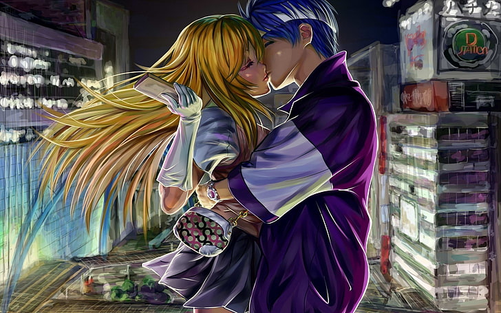 couple kissing wallpaper, toaru kagaku no railgun, shokuhou misaki, HD wallpaper