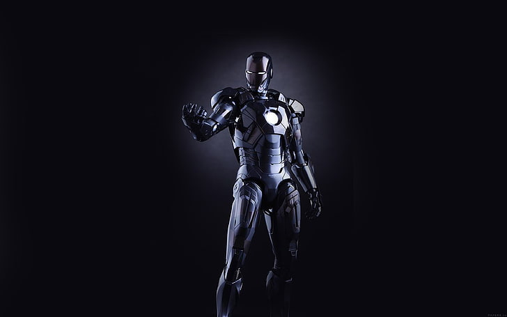 ironman, dark, figure, hero, art, avengers, black background, HD wallpaper