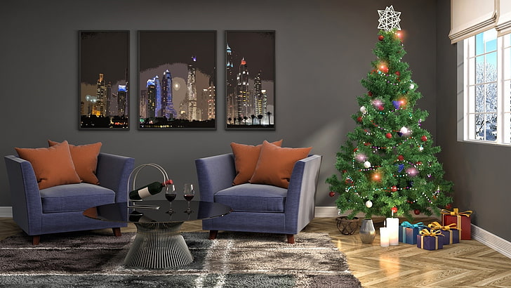 Christmas Tree, interior, celebration, decoration, holiday, HD wallpaper