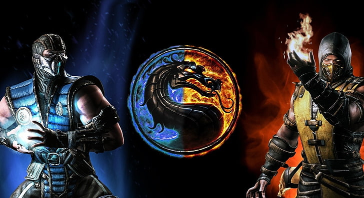 Mortal Kombat, Belt, Dragon, Emblem, Fire, Flame, Glove, Hood, HD wallpaper