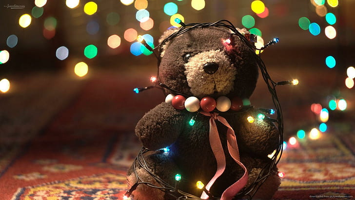 HD wallpaper: Teddy Bear Christmas, lights, ribbon, animals | Wallpaper  Flare