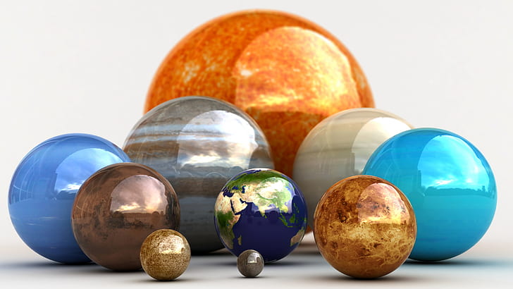 3D balls, planets, earth, colorful