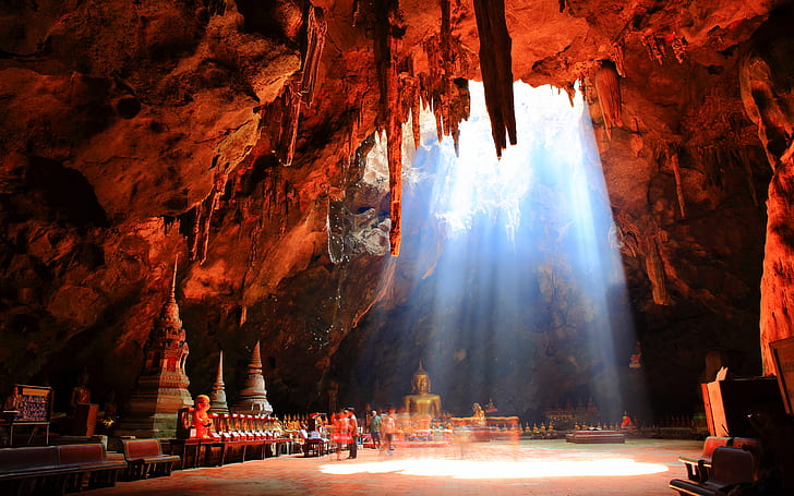 Cave Sunlight Asian HD, gautama buddha statue, nature