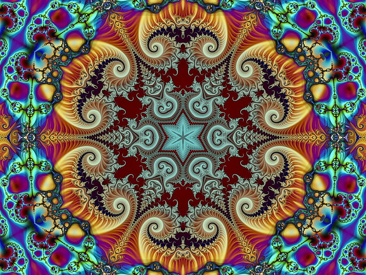 assorted-color mandala artwork, fractal, abstract, psychedelic, HD wallpaper