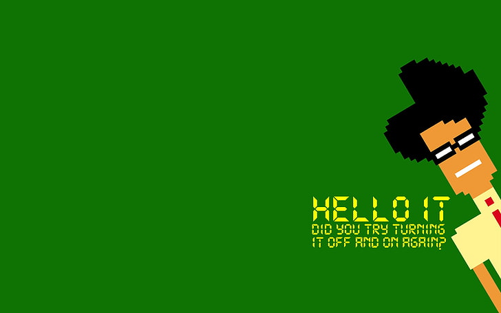 green background with text overlay, The IT Crowd, TV, 8-bit, minimalism, HD wallpaper