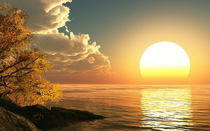 Sun, sea, sky, water, HD wallpaper