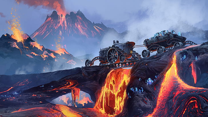 Hd Wallpaper Figure Fire The Volcano Fantasy Art Mining Images, Photos, Reviews