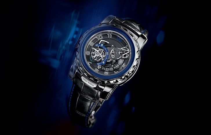 round blue mechanical watch, Ulysse Nardin, Freak, Blue Phantom, HD wallpaper
