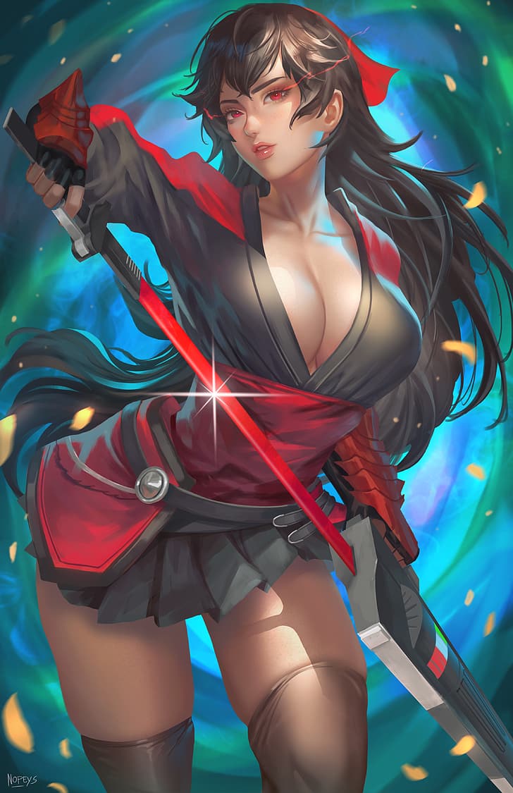 Raven Branwen, RWBY, anime, anime girls, kimono, samurai, 2D, HD wallpaper