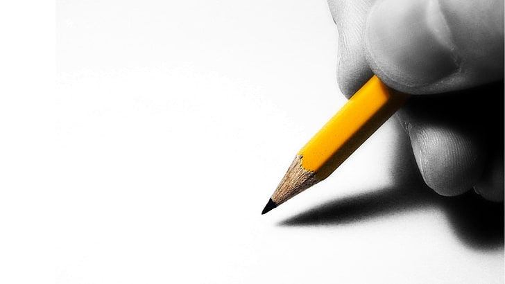 yellow pencil, hand, drawing, sketch, writing, wood - Material