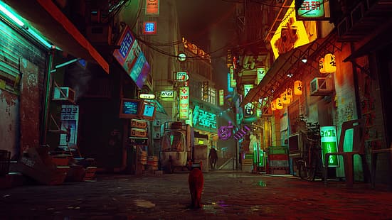 Cat in cyberpunk city [1920x1080] : r/wallpaper