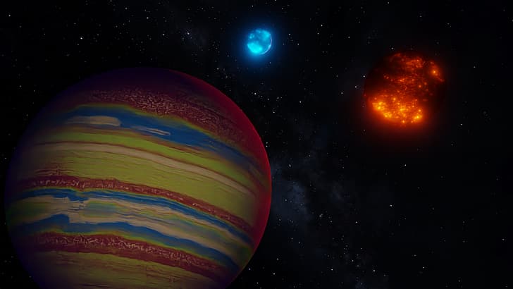 space, space art, Blender, 3D graphics, Gas giant, Sun, red sun
