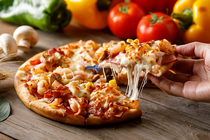 cheese, pizza, filling, HD wallpaper