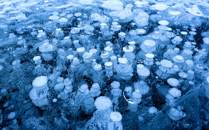 frozen river, ice, lake, winter, nature, landscape, cyan, blue, HD wallpaper