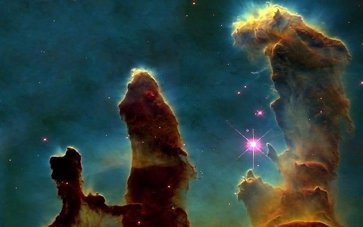 space pillars of creation nebula, underwater, nature, night, HD wallpaper