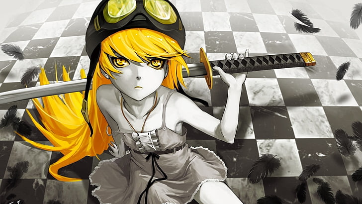 girl anime with sword digital wallpaper, Oshino Shinobu, Monogatari Series, HD wallpaper