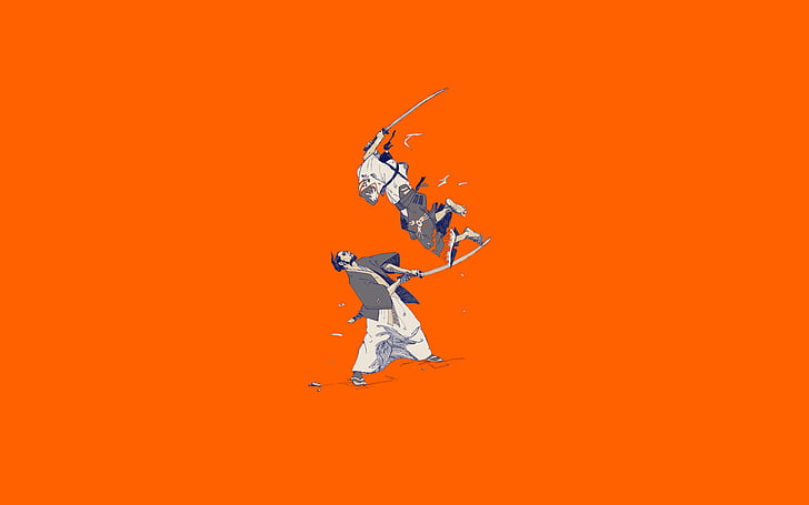duel, orange, samurai, HD wallpaper