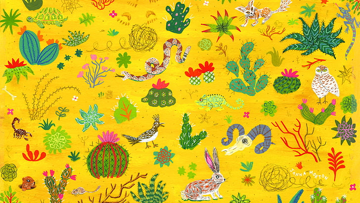 cactus, snake, pattern, floral pattern, backgrounds, full frame, HD wallpaper