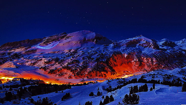 HD wallpaper: mountains, night, snow, cold temperature, winter, scenics -  nature | Wallpaper Flare