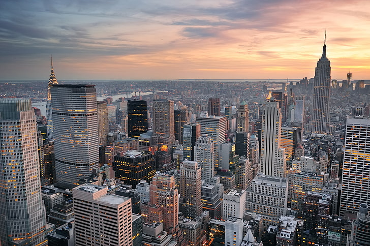 area photo of New York buildings, city, urban, New York City, HD wallpaper