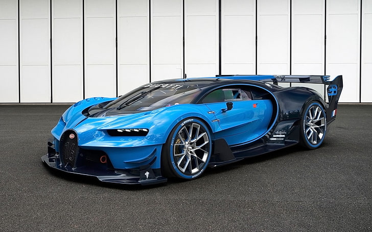 blue and black Bugatti Cheron, Bugatti Veyron, car, vehicle, blue cars, HD wallpaper