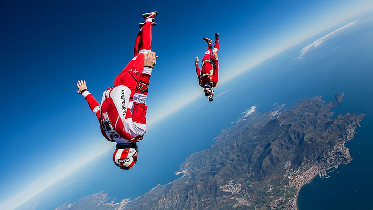 flying, freestyle, training, skydiving, skydivers, headdown, HD wallpaper