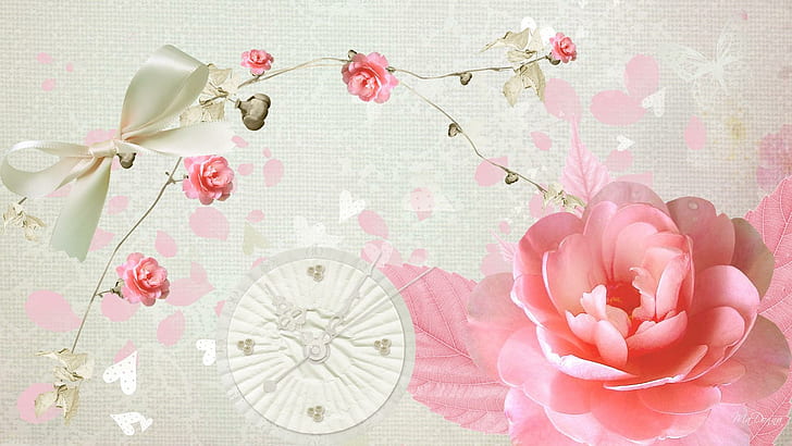 Time Out Rose, firefox persona, roses, clock, summer, petals, HD wallpaper