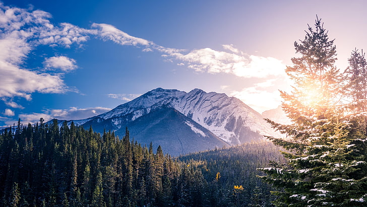 mountain range, sunlight, canada, alberta, national park, cloud, HD wallpaper