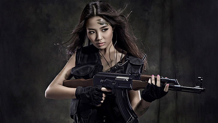 HD wallpaper: Women, Girls & Guns, AK-47, Asian, Cute, Pretty, Woman |  Wallpaper Flare