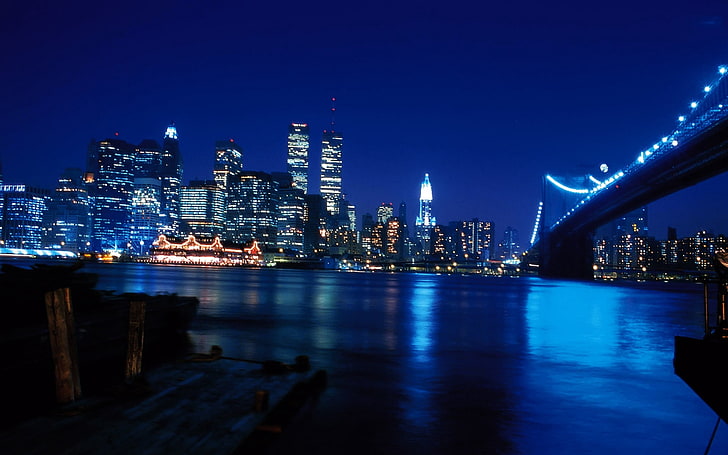 cityscape and bridge, twin towers, new york, world trade center, HD wallpaper