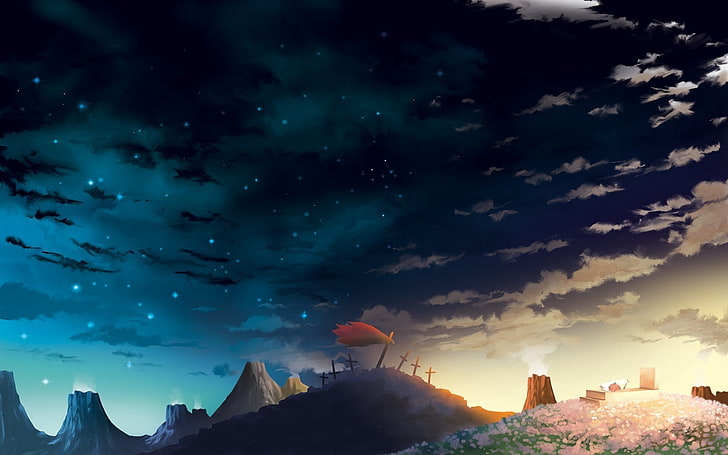 Anime, Tengen Toppa Gurren Lagann, Grave, Hill, Landscape, Sky