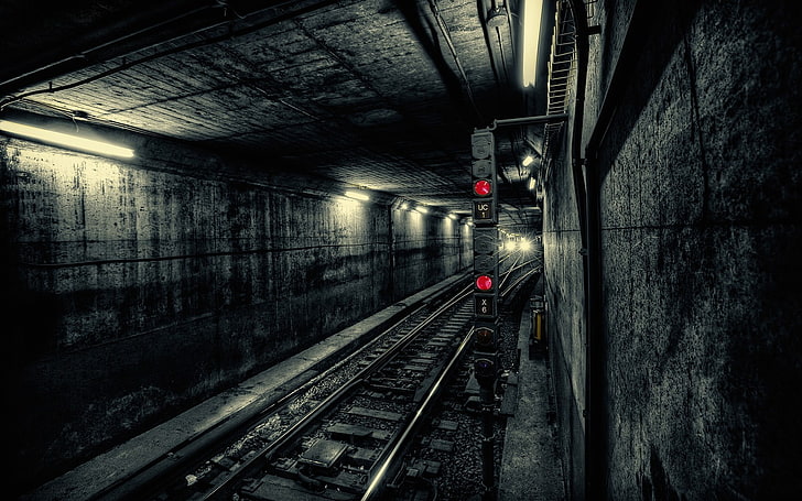 gray steel railway, underground, subway, metro, transportation