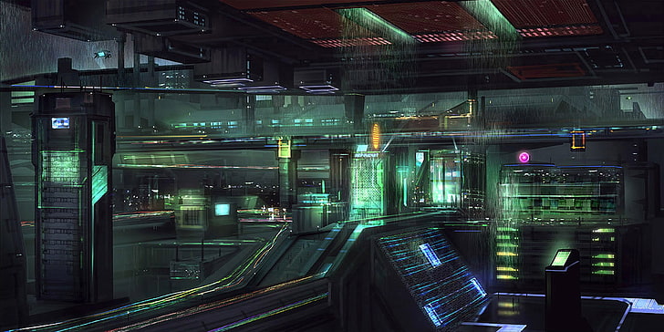 cyberpunk, futuristic, illuminated, rail transportation, public transportation