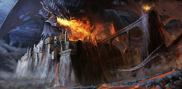 HD wallpaper: Fantasy, Dragon, City, Fire | Wallpaper Flare