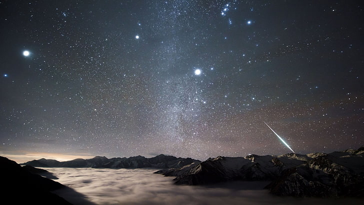 mountains and starry sky, NASA, stars, planet, galaxy, science