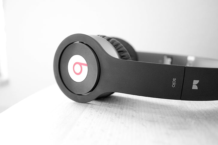 black and gray Beats by Dr. Dre Solo wireless headphone, headphones, HD wallpaper
