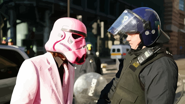 pink Storm Tropper helmet, stormtrooper, police, artwork, Star Wars, HD wallpaper