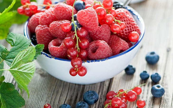 food, lunch, colorful, raspberries, fruit, blueberries, bowls