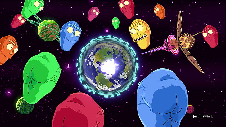 Earth wallpaper, Rick and Morty, Show me what  you got, floating heads