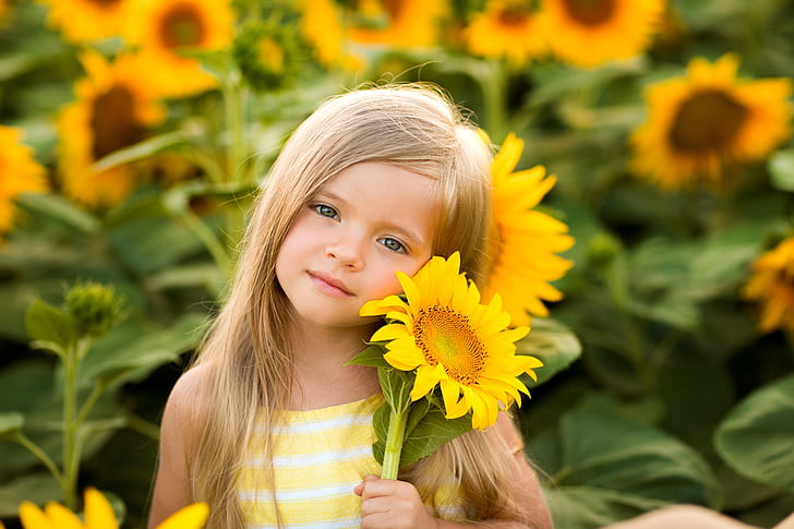 Photography, Child, Blonde, Blue Eyes, Flower, Girl, Little Girl, HD wallpaper
